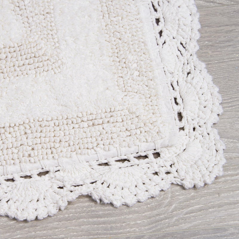 Laura Ashley Absorbent Bath Mat Reversible Crochet Soft and Plush Bathroom Mat 100% Cotton21x34 Bath Rug, Ivory - Image 2
